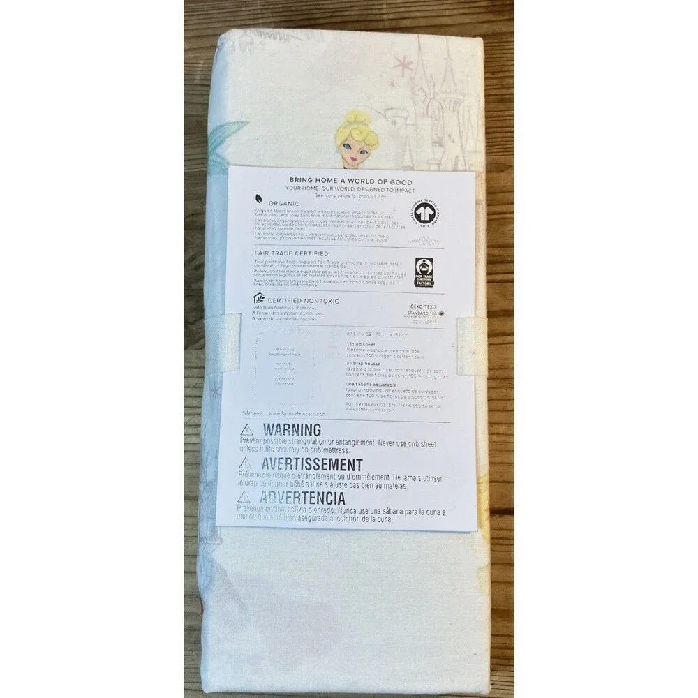 Pottery Barn Kids Disney Princess Castles Organic Crib Fitted Sheet NEW